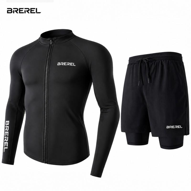 Heren UV-Bescherming Rash Guard Set Lange Mouw Zwemshirt Sneldrogende Boardshorts Snorkelen Surfen Kajakken
