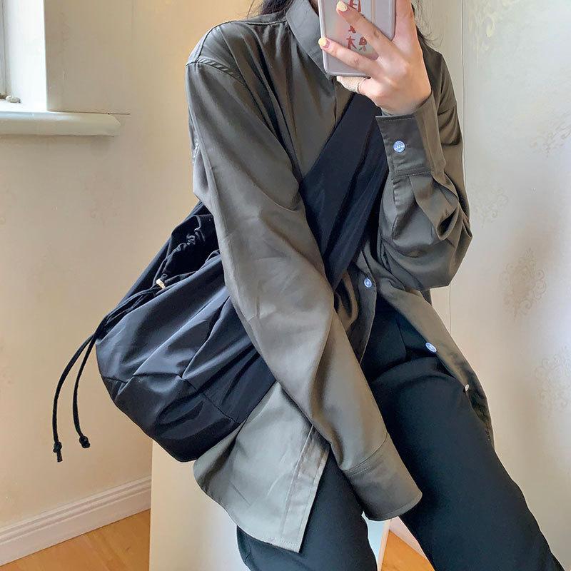 Causal Women Shoulder Bag Solid Nyl Wide Strap Crossbody Bags Large Capacity Black Tote Handbags Female Nyl Purse Bag