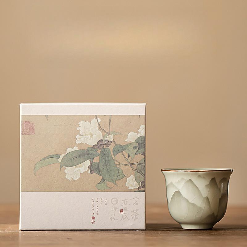55ml Retro Piec Ru Ceramiczna Filiżanka do Herbaty z Kwiatowym Brzegiem Mały Krajobraz Pojedyncza Filiżanka Mistrzowska Degustacyjna Miseczka do Herbaty Kubki Zestaw do Herbaty Kung Fu Naczynia do Herbaty