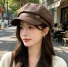 Spring and Autumn New Pu Leather Fashion Foreign Style Octagonal Hat Children British Style Plain Face Cap Show Face Little Beret Tide
