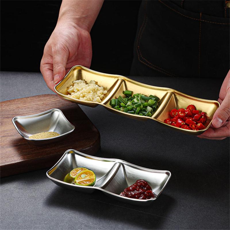 Muti-grid 304 Stainless Steel Seasoning Plate Sauce Divide Dishes Hot Pot BBQ Soy Vinagar Dish Meal Table Service for Kitchen
