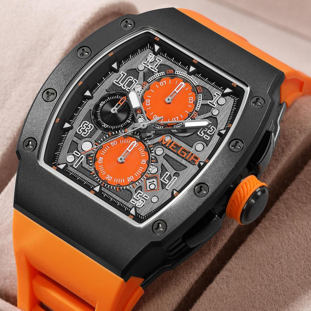 Megir Mode Sportuhren für Herren Edelstahlgehäuse Wasserdicht Leuchtend Militär Quarz Chronograph Automatisches Datum Reloj Hombre 8411
