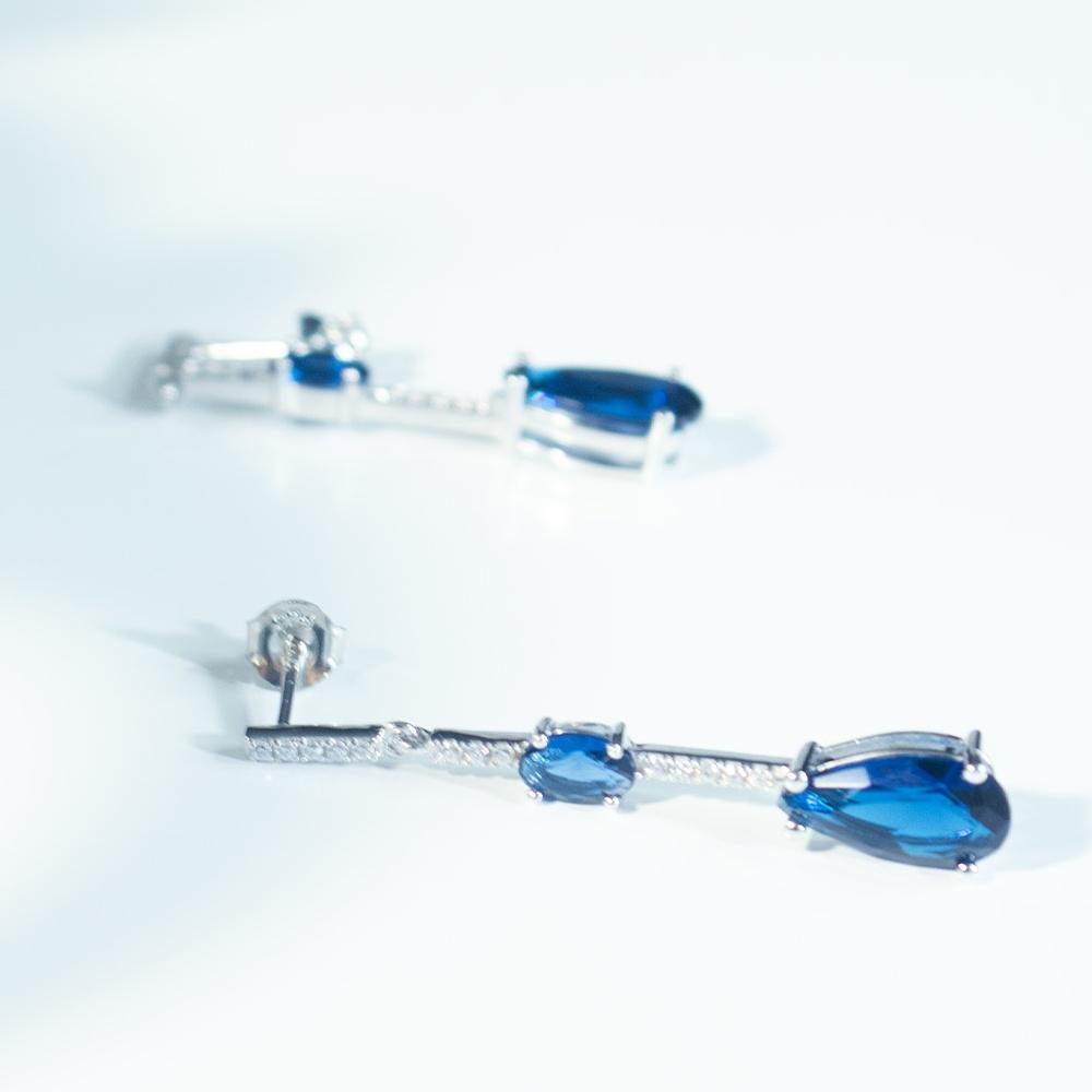 Water Drop Oval Nano Sapphire S925 Sterling Silver Earring Long Vintage Pendant Earrings for Women