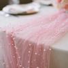 Pearl Chiffon Table Runner 3m Semi Transparent Gauze Mesh Table Cloth Fabric for Wedding Bridal Shower Party Dining Decoration