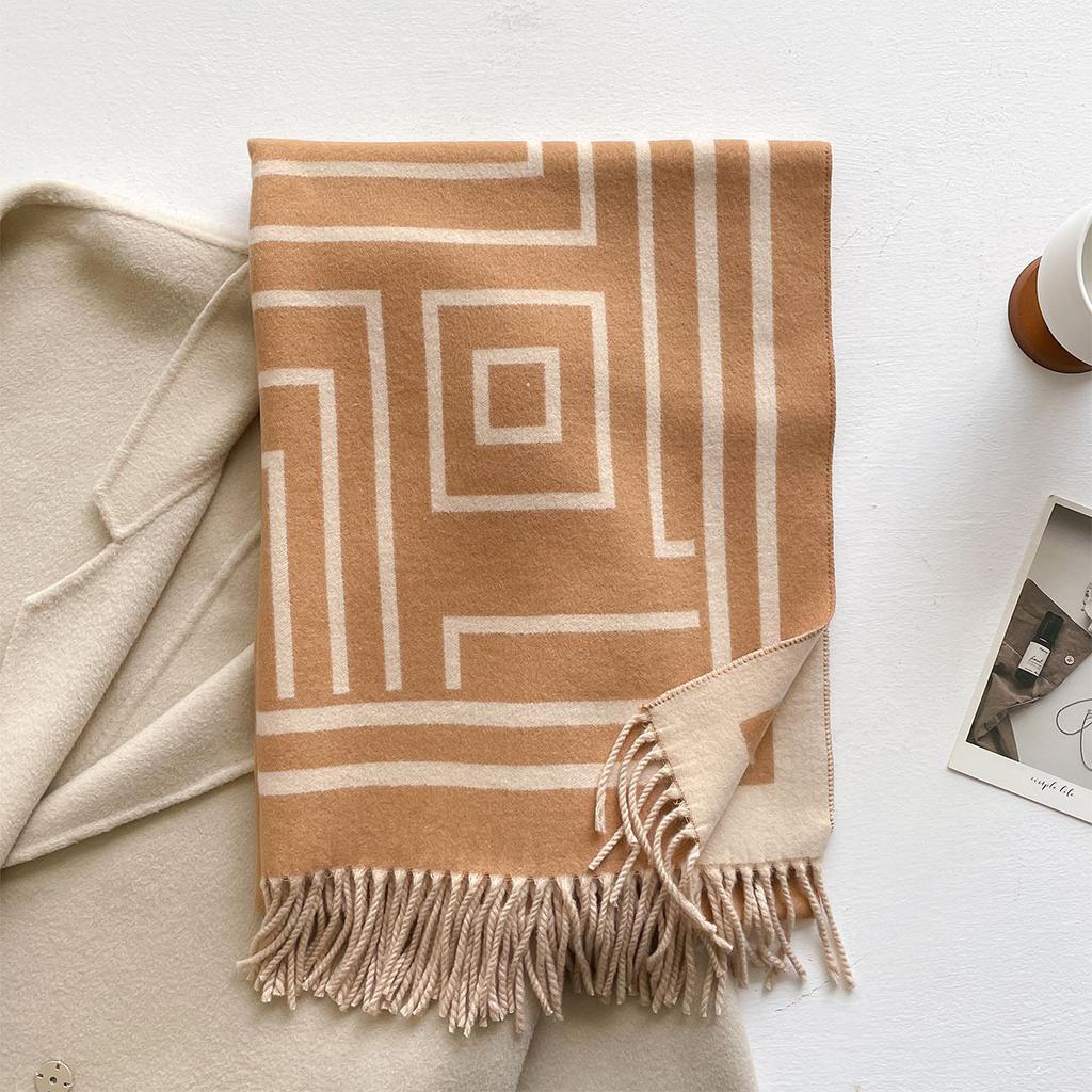 Luxury High-Quality Imitation Cashmere Scarf Women Thick Warm Windproof Shawl Winter Elegant Double-Sided Print Wrap