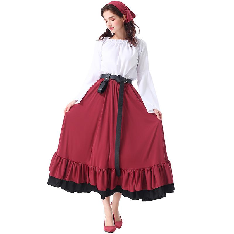 Cosplay Halloween Kostüm, Renaissance mittelalterliches Rüschenkleid mit Kopftuch Viktorianisch für erwachsene Frau