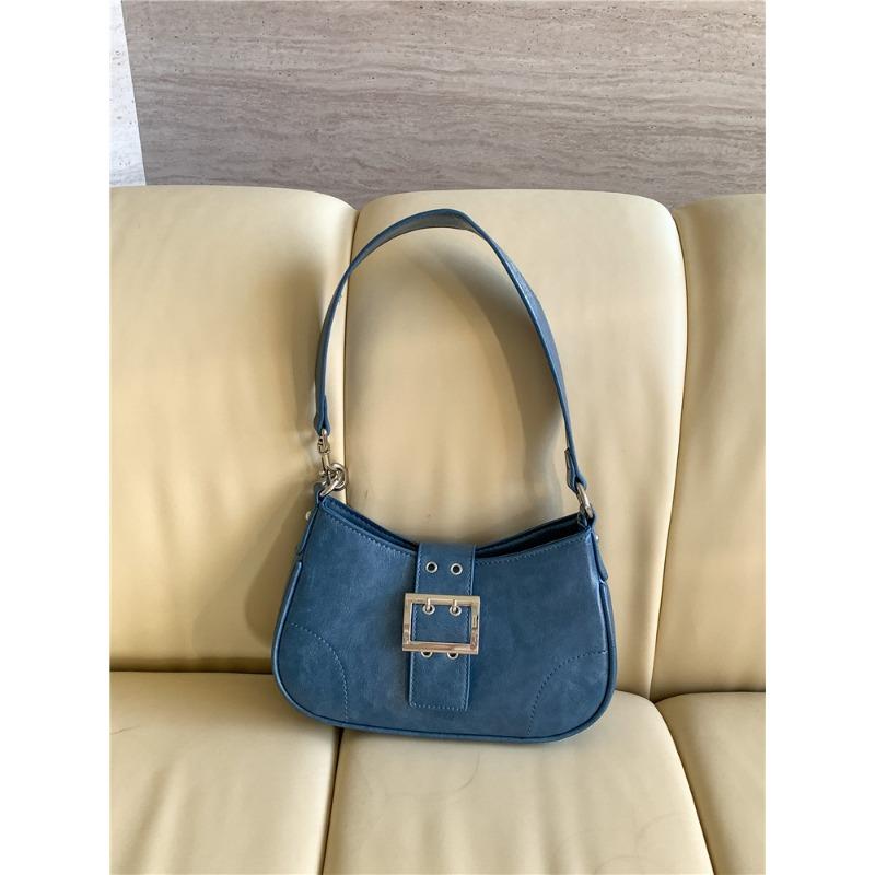 

Сумка через плечо lgo нишевая сумочка кожаная с дизайном пряжки простой темперамент багет подмышечная сумка женская синий