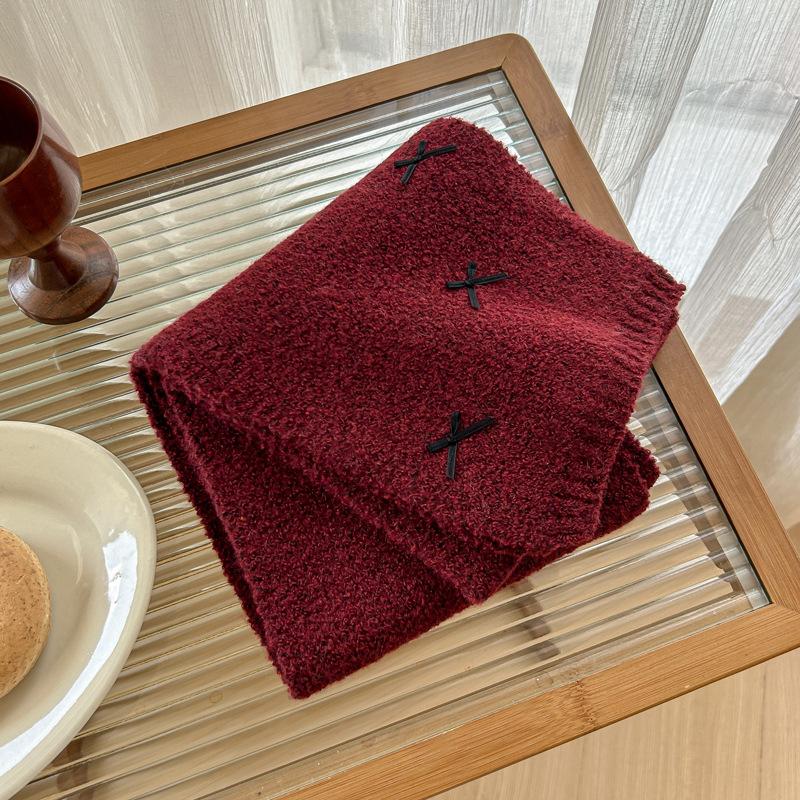 New Korean Version Bow Small Fragrant Style Cute Scarf Women's Autumn and Winter Versatile Student Warm Knitted Scarf