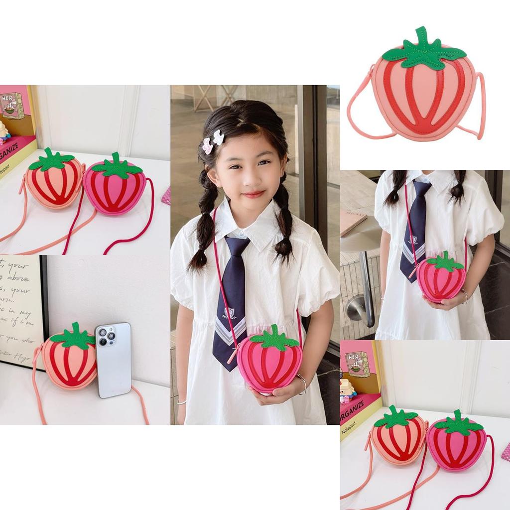 Kids Summer Strawberry Shaped Crossbody Bag With Pu Material For Toddler Outings And Daily Use