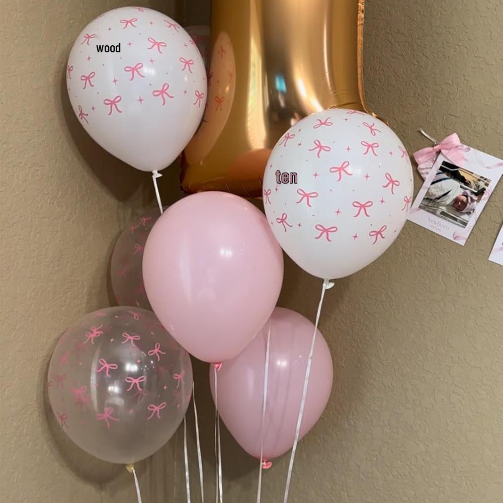 Pink Bow Print 12-inch Sequin Balloons for Girl's Birthday Party Decor