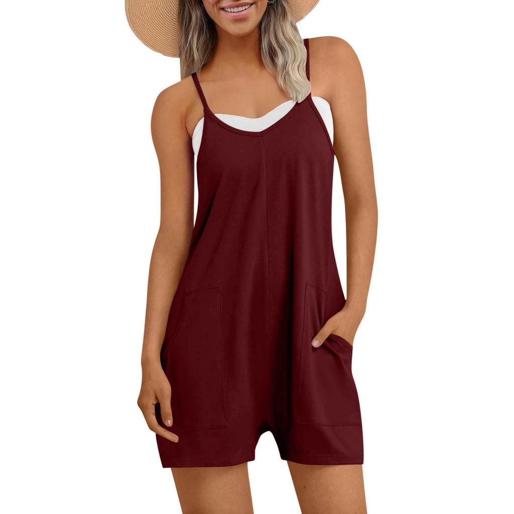 Women's Fashion Casual Jumpsuit Adjustable Suspenders Solid Color Jumpsuit With Pockets