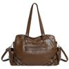Leather Tote Bag Women's Fashion Shoulder Bag with Front Zip Pocket and Adjustable Crossbody Strap