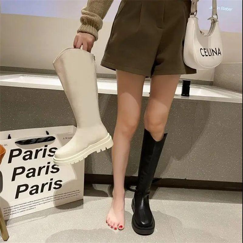 Knight boots women's 2025 autumn and winter popular long boots thick-soled long boots zipper riding boots high boots women's knee leather boots