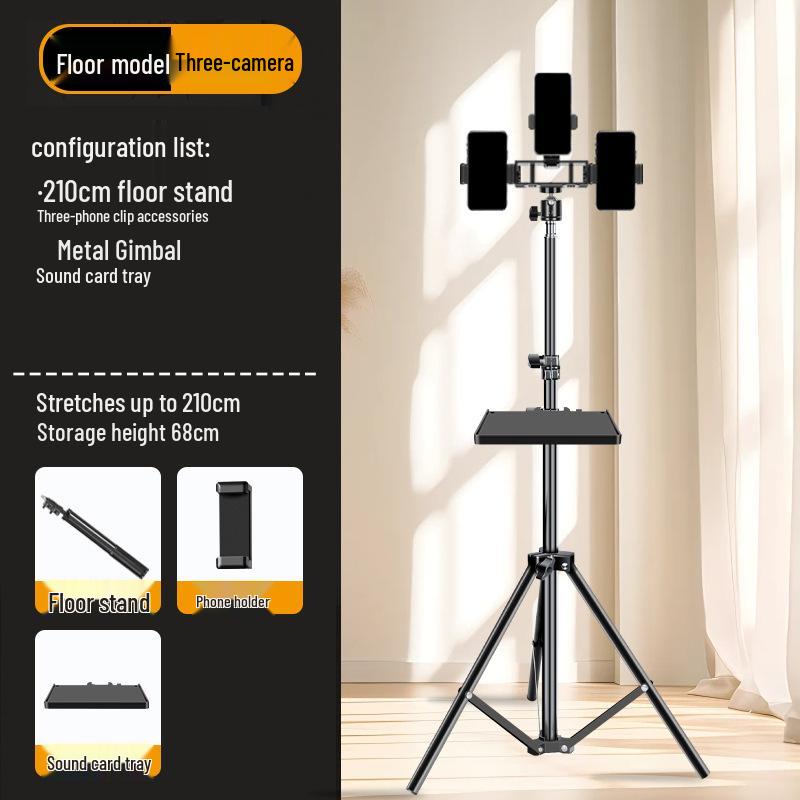 2025 Multi-Angle Phone Livestream Stand with Sound Card Tray & Tripod Support