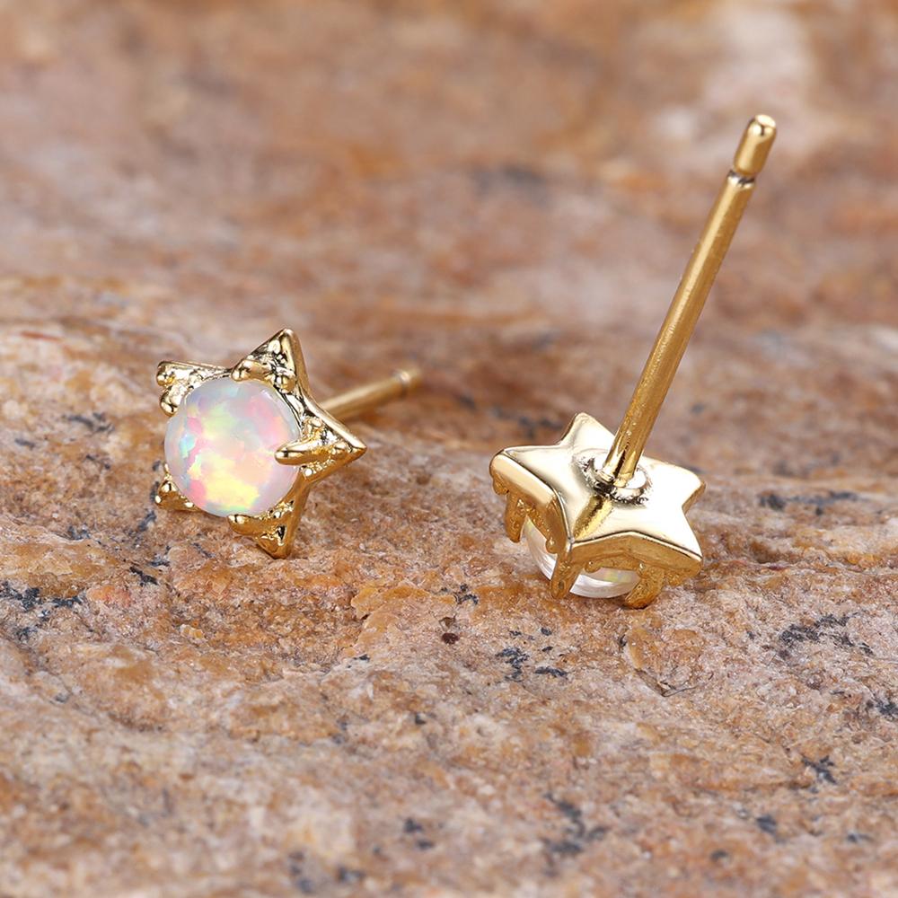 Five-pointed Star White Fire Opal Small Stud Earrings for Women Fashion Gold Color Wedding Jewelry