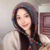 Autumn and winter warm color knitted ear protectors pullover wool hat women's face small rainbow tied hat