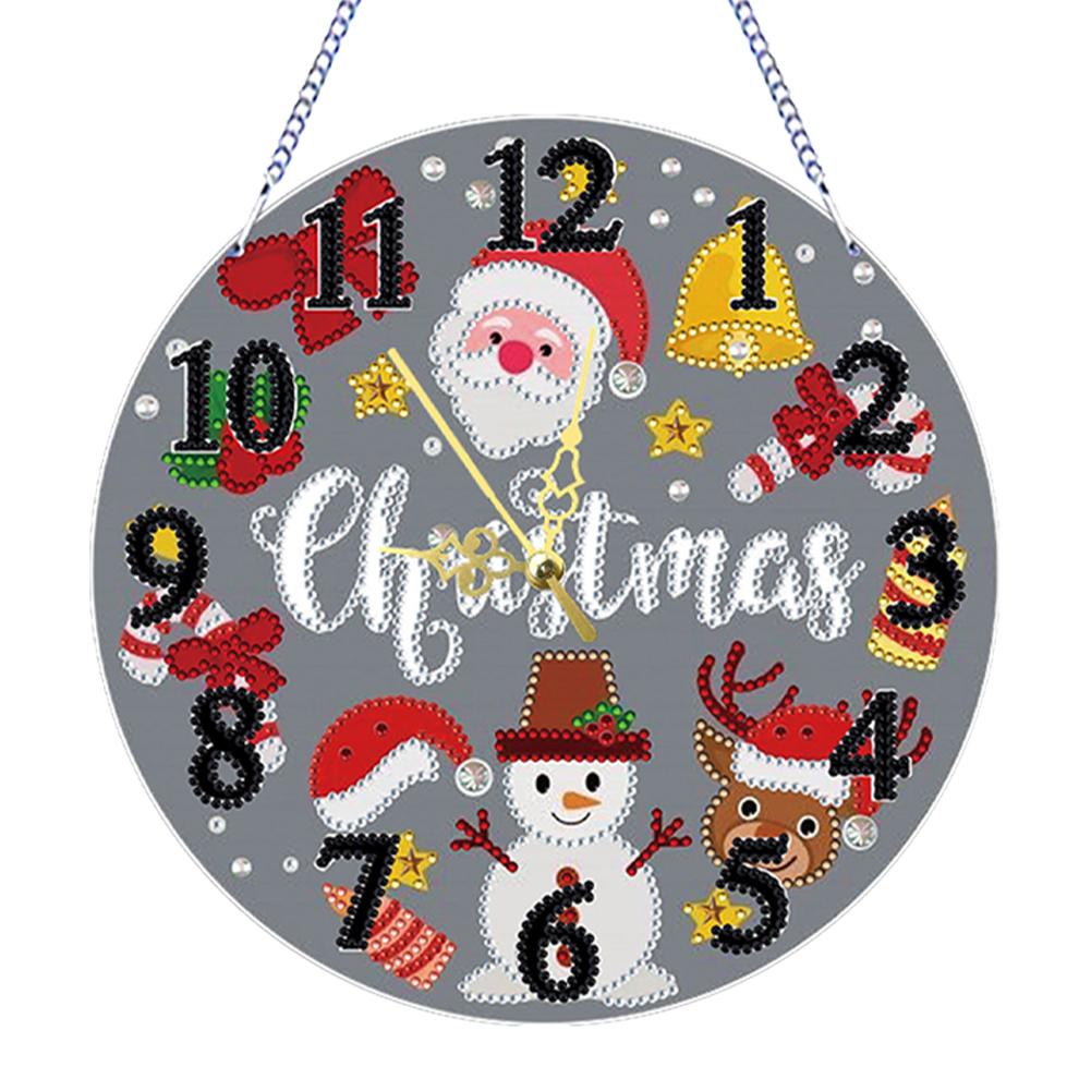 2D Flat DIY Xmas 5D Hanging Clock Art Craft Irregular Shaped Drilling Diamond Art Clock Pendant Kit for Living Room Decoration