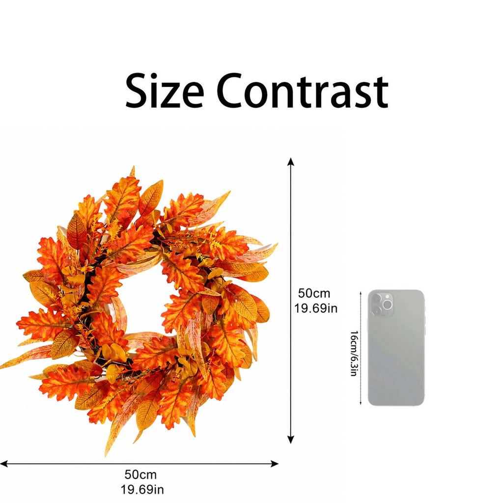 50cm Autumn Leaf Wreath Front Door Decoration Thanksgiving Fall Harvest Festival Seasonal Home Decor Artificial Leaf Garland