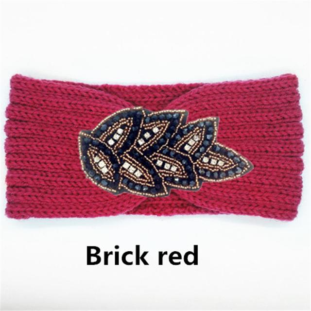 Women Rinestone Winter Headband Warmer Ear Knitted Wool Head Bands Turban Head Wrap Girl Bead Hairband Headwear Hair Accessories