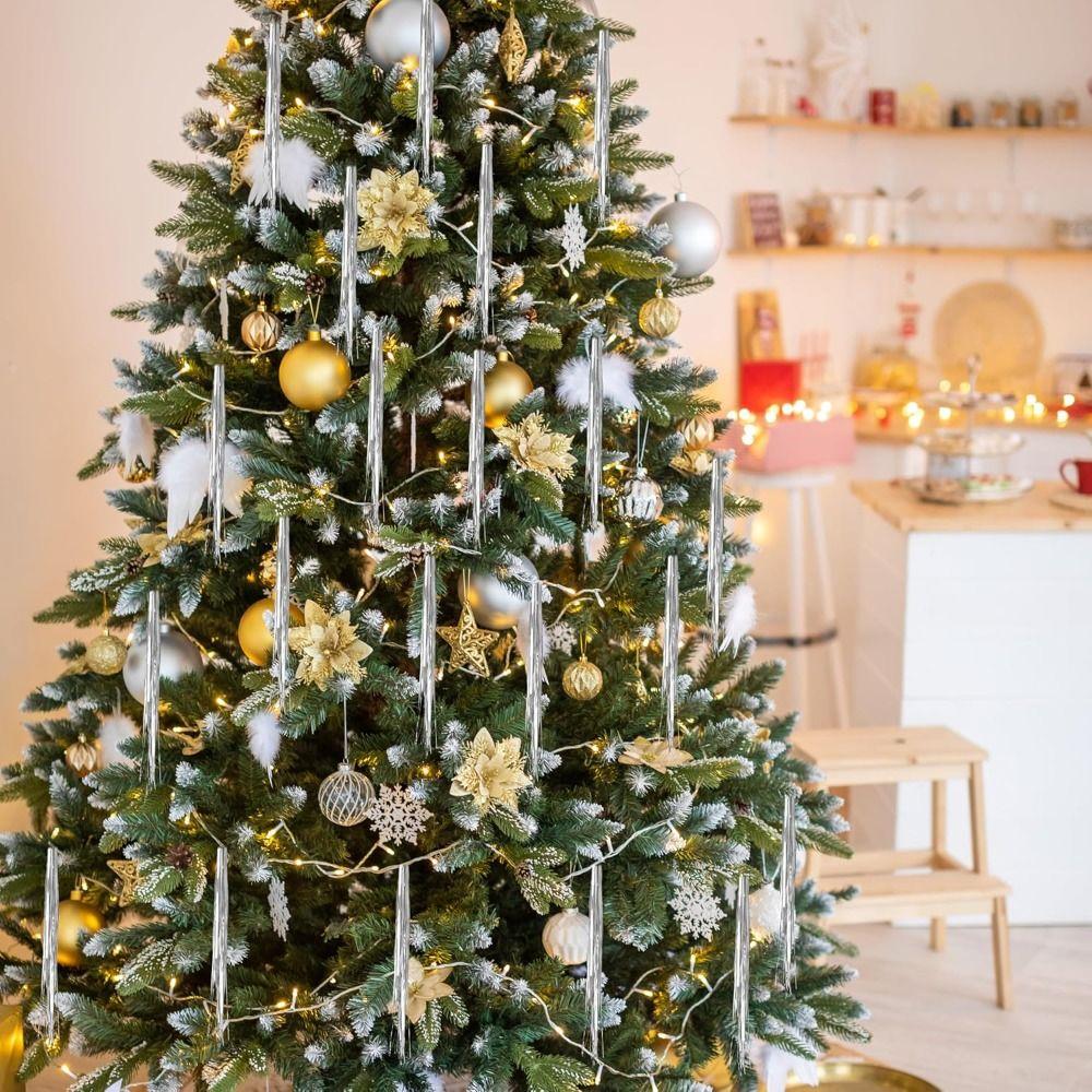 Wiederverwendbarer Weihnachtsbaum Metalldraht Festivals Dekor Silberfarbe Lametta Eiszapfen Stränge Blendende Goldfarbe Lametta Folienfransen