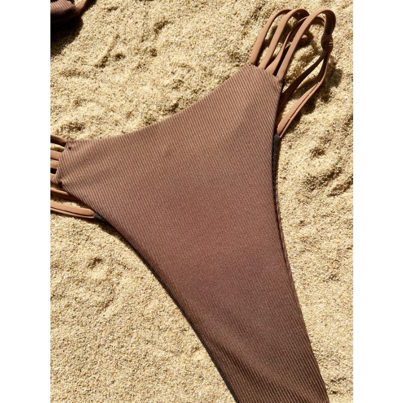 Women Solid Color Backless Strapless Sexy Two Piece Bikini Swimsuit