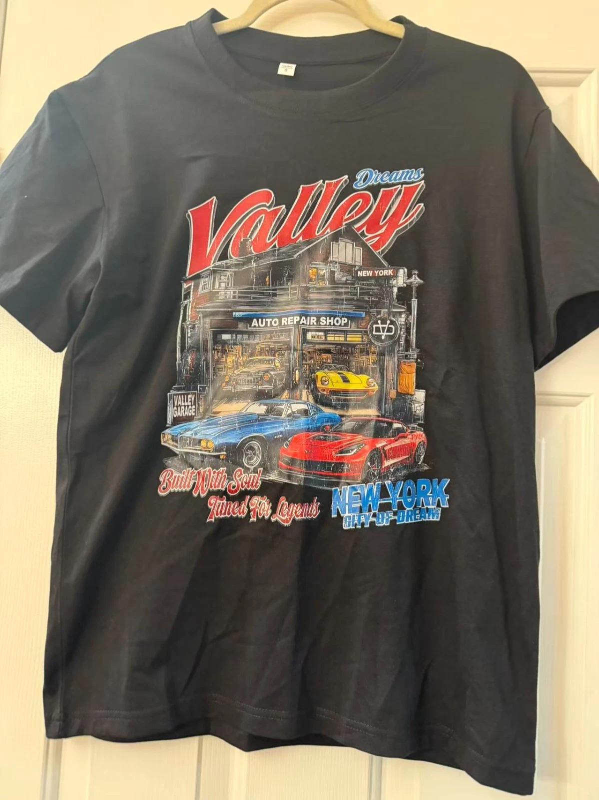 Valley Dreams Car Graphic T-Shirt New York Auto Garage Front Back Tee XS