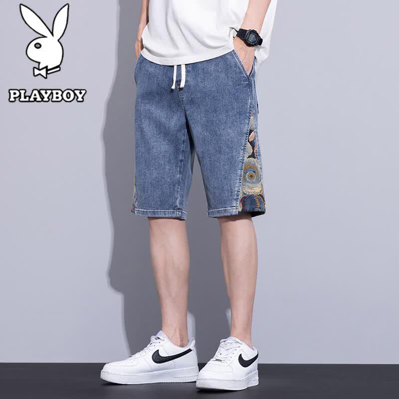Playboy Men s Loose Straight Denim Shorts 4XL