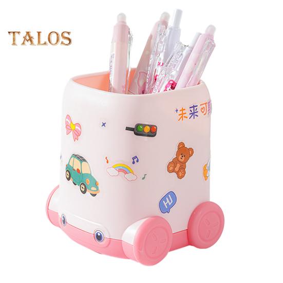 

Настольный держатель для ручек в форме мультяшного автомобиля, многофункциональный настольный органайзер для кистей для макияжа для дома, школы, офиса розовый