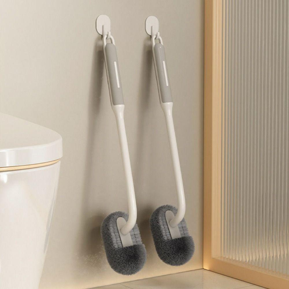 Double-sided Long Handle Toilet Brush Wall Hanging Elbow Bathroom Cleaning Brush Cleaning Tools Floor Gap Cleaner Household