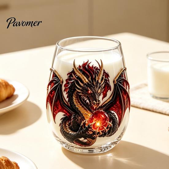 Stylish Beverage Container Dragon Pattern Glass Water Cup, Lead-free Drinking Glass, Mythical Creature Themed Cup for Iced Drinks Home Office