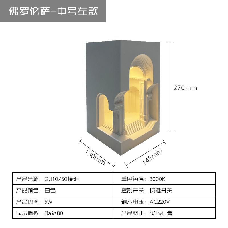 Corner Embedded Wall lamp Study Room Desktop Decoration Florence Architectural Atmosphere Lamp Plaster Wall Sconce