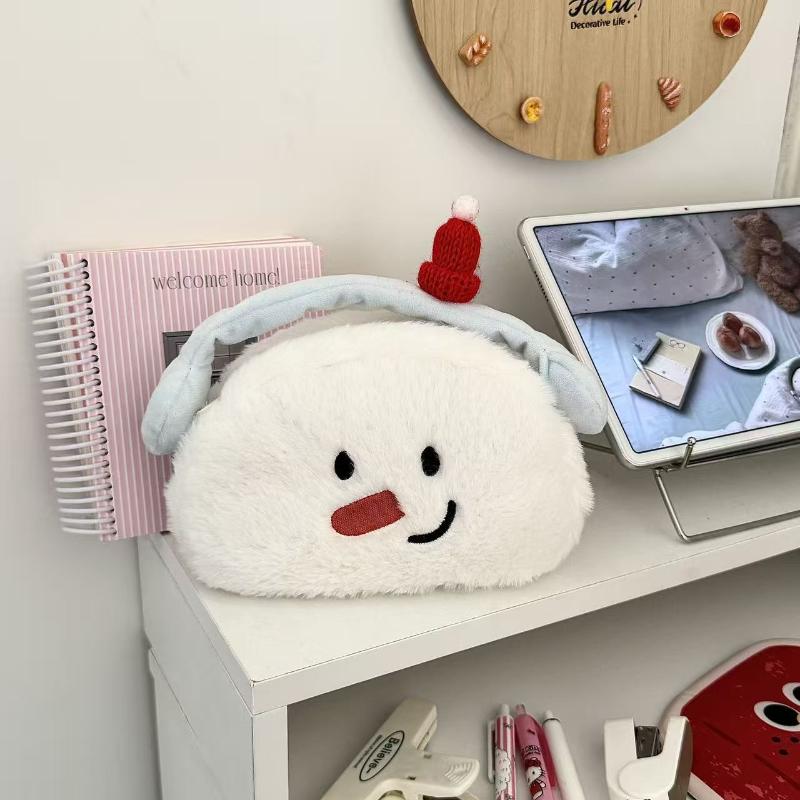 Cute Cartoon Snowman Plush Pen Case Kawaii Large Capacity Stationery Bag Multi-Functional Storage Bag Stationery Supplies