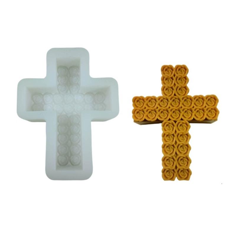 Rose Cross Candle Silicone Mold Rose Flowers Candle Molds DIY Handmade Soap Resins Mold Concrete Gypsum Mould Decorations small