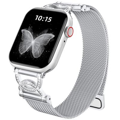Watch Band For Apple Watch Series 10 9 8 7 SE 6 5 4 3 2 1 42mm 41mm 40mm 38mm DC-Shape Rhinestones Magnetic Clasp Stainless Steel Strap