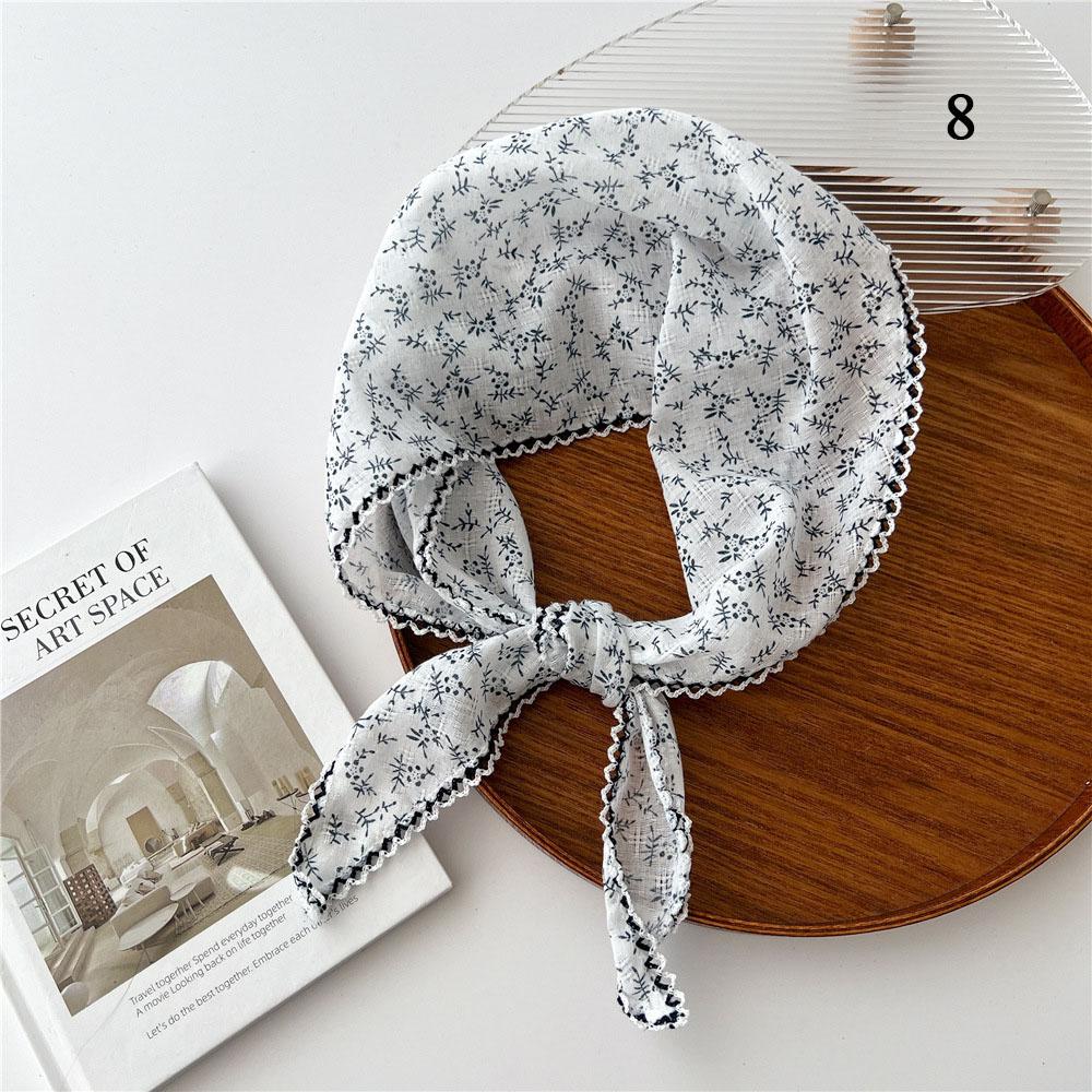 Fashion Cotton Linen Triangle Scarf Small Shawl Floral Lace Scarves DIY Korean Sunscreen Neck Head Scarves Headscarf Decorative
