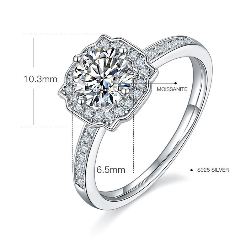 Moissanite Ring S925 Silver Plated 18K Gold Inlaid 1 Carat Moissanite Ring Foreign Trade Export