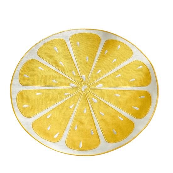 Lemon Slice Placemat Linen Heat Insulation Dining Mat Embroidered Round Orange Washable Placemat for Dining Table Decoration Protection