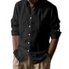 Men Cotton Linen Shirt Long Sleeve Button Down Shirt Band Collar Casual Summer Shirt