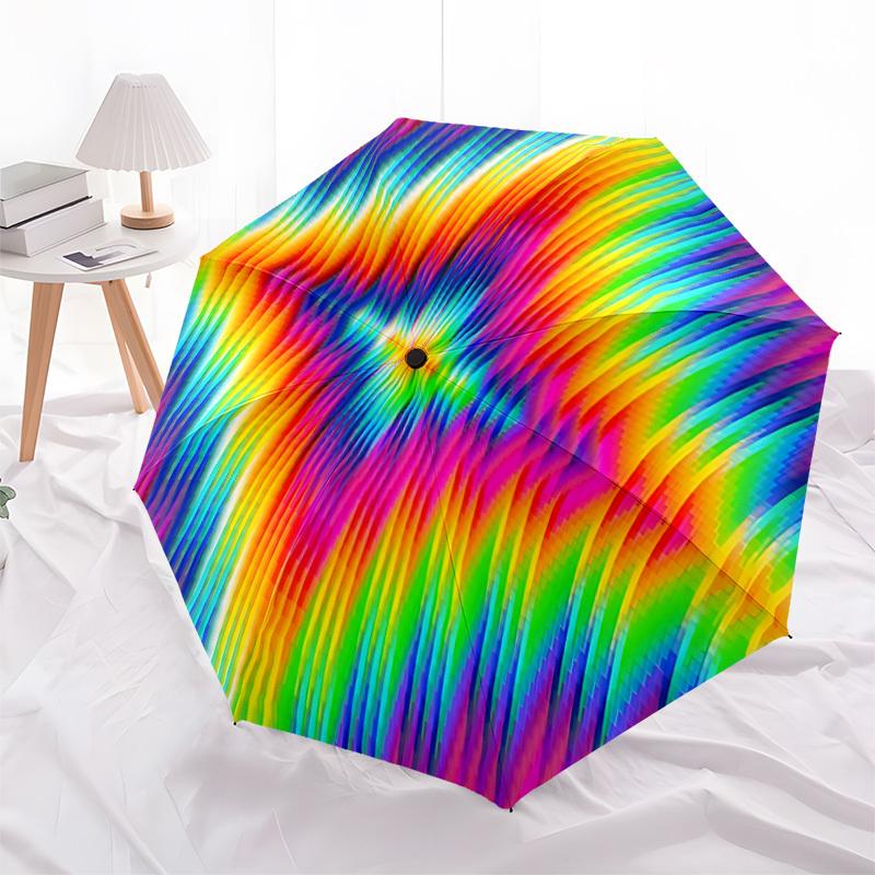 1pc Psychedelic Circle Automatic Folding Umbrella Durable Iron Frame,All Seasons Home Travel Outdoor Multifunctional Umbrella Yy251115063
