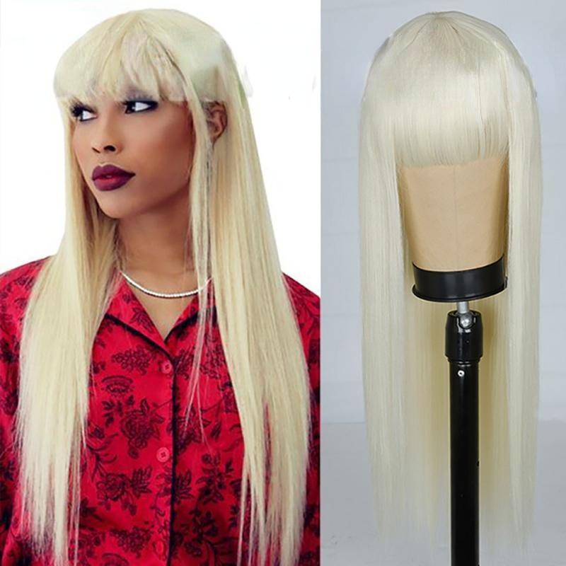 MERISIHAIR Fashion Long Straight Hair Wig with Bangs Wine Red Synthetic Wig for Women