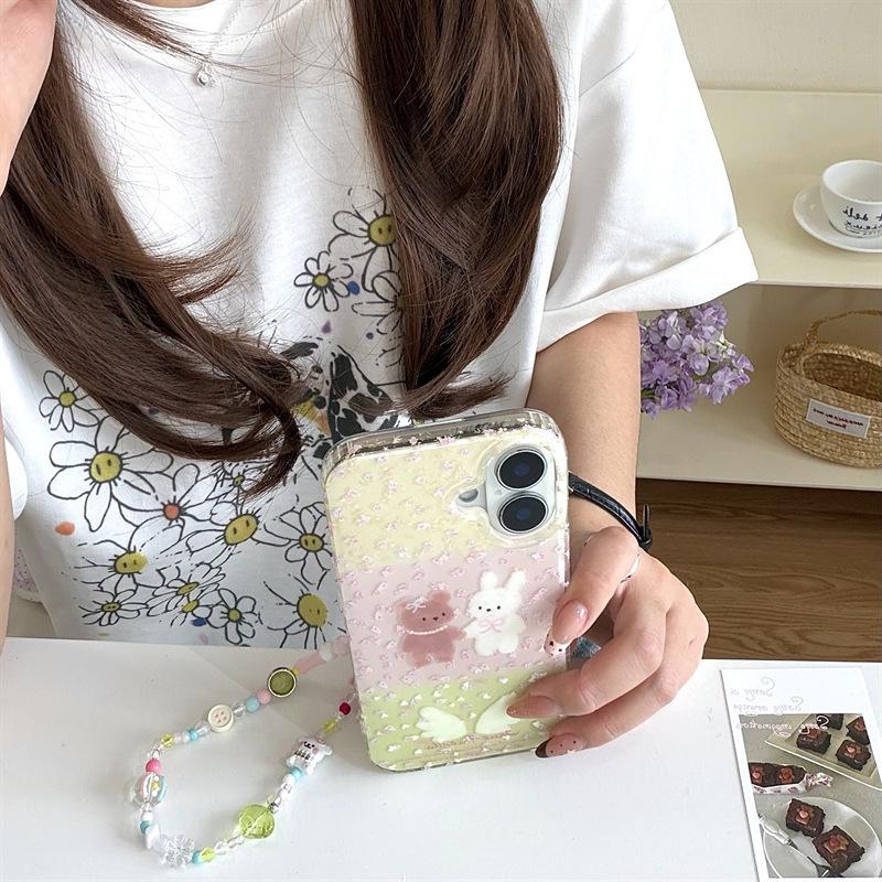 Pink Flowers & Bear Rabbit iPhone Case for 17, 16 Pro Max, 15, 14