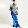 Quick-Dry Royal Blue Leopard Print Long Robe Bikini Cover-Up