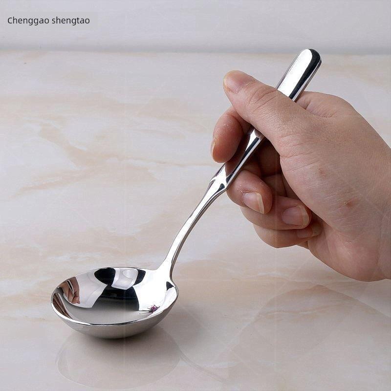 Household Soup Spoon 304J Stainless Steel Spoon Large Head Deepened Soup Spoon Dining Spoon Kitchen Soup Spoon Noodle Spoon