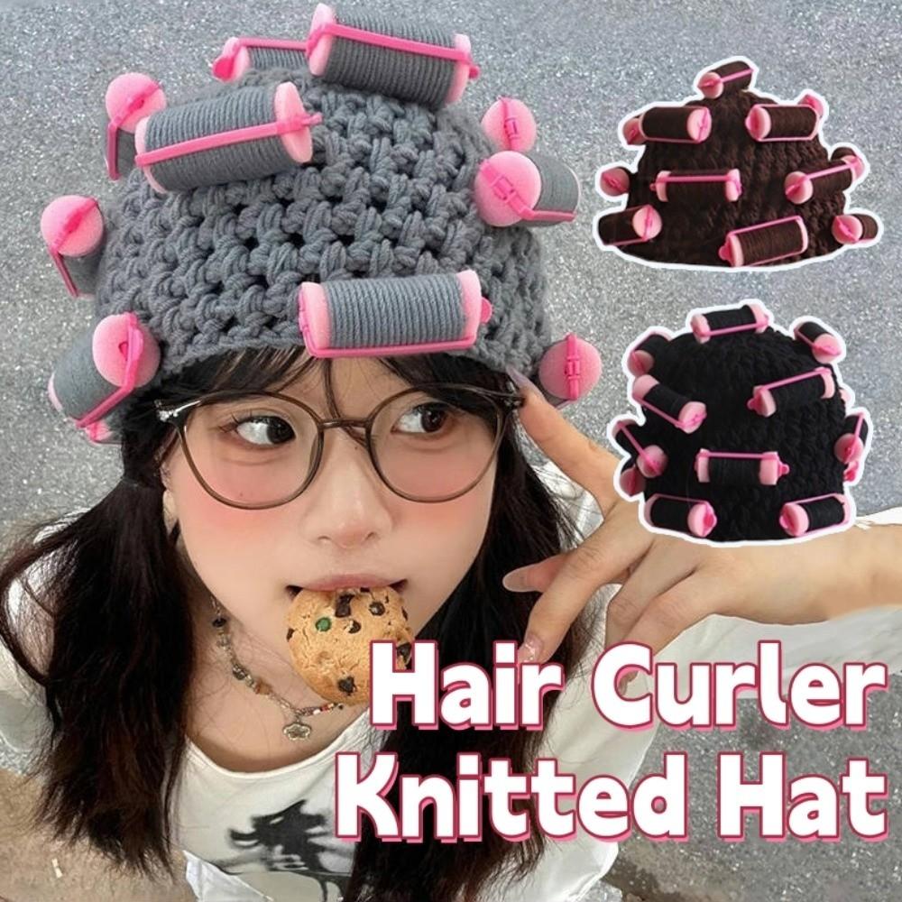 Soft Hair Curler Knitted Hat Thick Curly Hair Yarn Beanie Creative Pullover Cap  Outdoor
