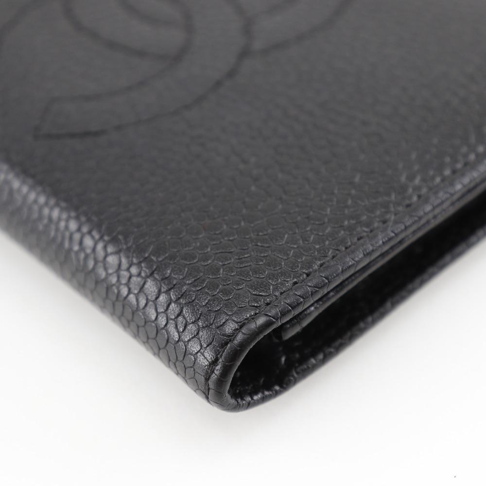 Chanel COCO Mark Name Card Holder Card Case Black Caviar Skin Women Used