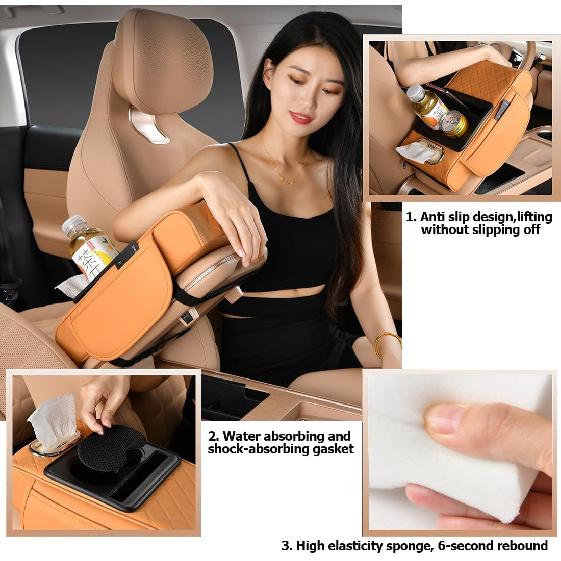 Car Armrest Cushion,5-In-1 Center Console Cover With 2 Storage Bags Cup Holder, Tissue Box Slot, Phone Slot For Sedans, Car Accessories Interior
