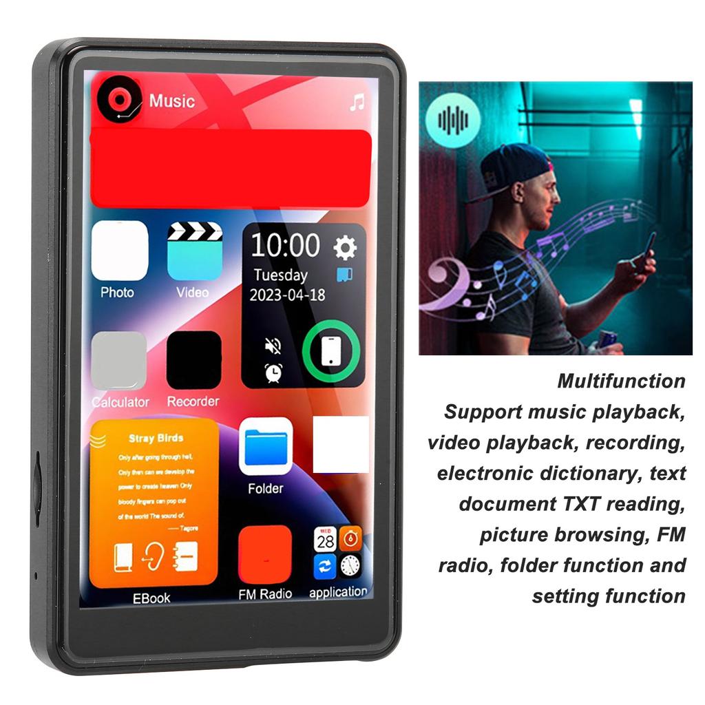 Portable MP3 Player 1000mAh Battery Bluetooth MP3 Player 4 Inch Full Multifunction Support Recording for Travel