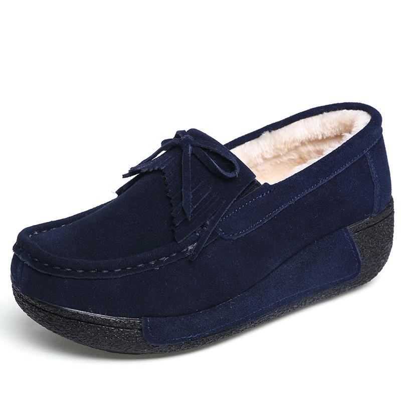 Fashion Cow Suede Platform Shoes Plush Warm Walking Shoes Women Winter Cotton Shoes Non-slip Mother Shoes