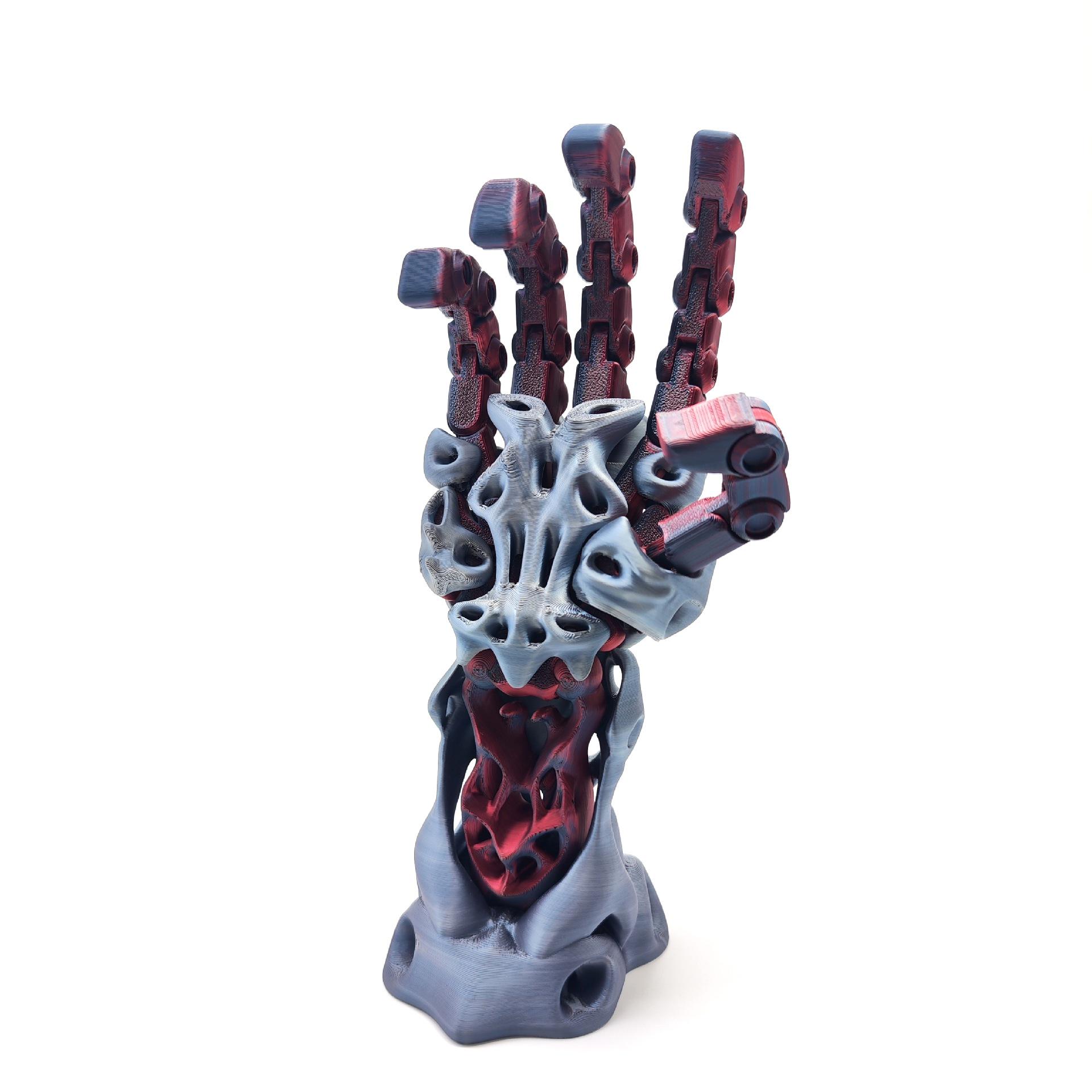 Articulated Cyberpunk 3D Printed Mechanical Arm Ornament - Desktop Stand & Hanger Gift 22 cm