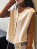 Korean-Style Slimming Knitted Vest with Gold Buttons - Women's Round Neck, Loose Sleeveless Top